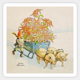 “Poinsettia Wagon” by Jenny Nystrom Sticker